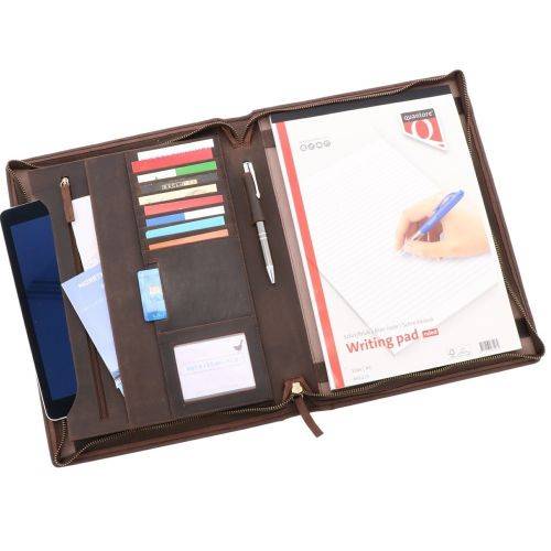 Conference Folder A4 Leather Writing Case A4 Zip Document Folder A4 Leather Ring Binder Work Folder Gift for Him