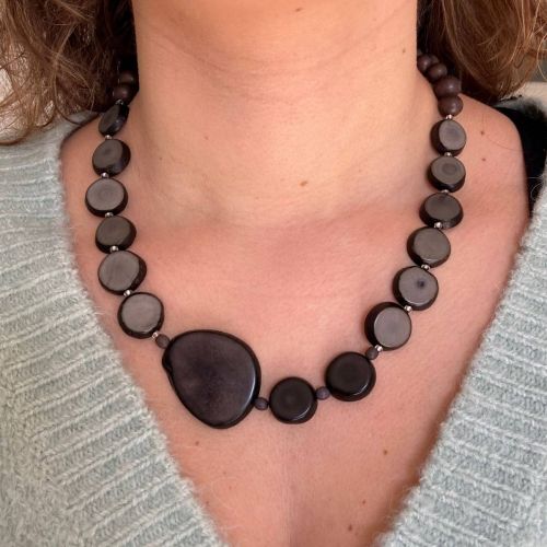 Casual necklace Black and Brown Necklace for Women Natural motifs Made of polymer clay An unusual necklace.