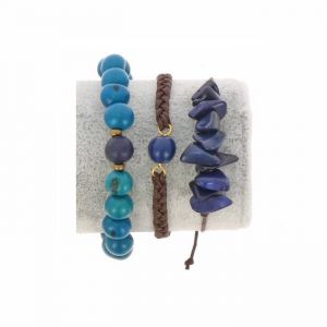 Bracelet set of tagua and acai - Laila blue