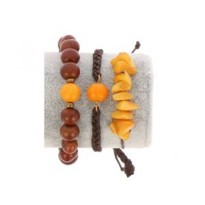 Bracelet set of tagua and acai - Laila ocher/brown