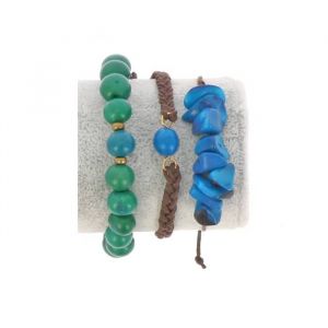 Bracelet set of tagua and acai - Laila blue/green