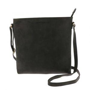Crossbody shoulder bag of matt black vintage eco leather - Bryony