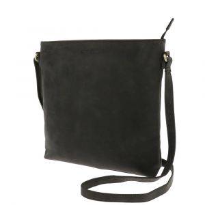 Crossbody shoulder bag of matt black vintage eco leather - Bryony