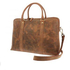 Ladies laptop bag 15.6" of matt brown vintage eco leather - Hazel