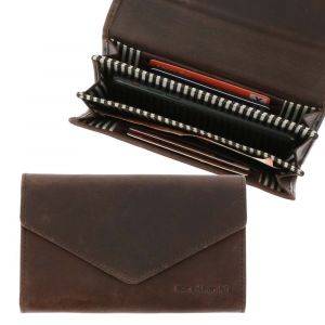 RFID dames portefeuille met veel pasjes vakjes in bruin vintage ecoleer