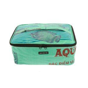 Beautycase or toiletry bag made from recycled cement bags - Jati fish green