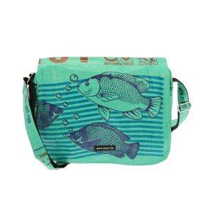 Handbag made of upcycled cement sacks - Qinisa fish green