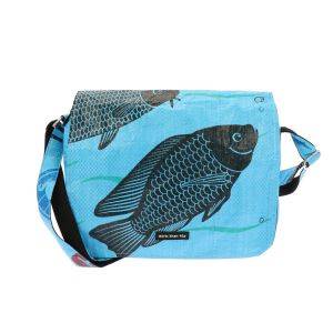 Handbag made of upcycled cement sacks - Qinisa fish blue