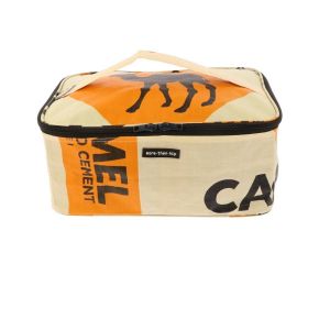 Beautycase or toiletry bag made from recycled cement bags - Jati camel