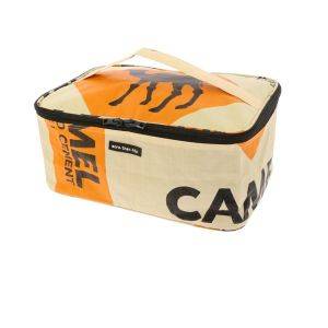Beautycase or toiletry bag made from recycled cement bags - Jati camel
