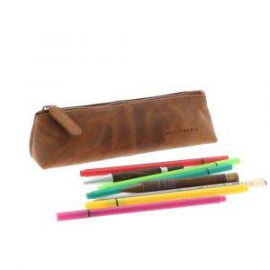 Pencil case in brown vintage eco leather