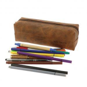 Large pencilcase in matt brown vintage eco leather - Lynton