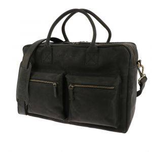 Large work bag with 15.6" laptop compartment in matt black vintage eco leather - Sycamore