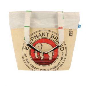 Zipped recycled cement bags shopper bag - Alley - elephant / white