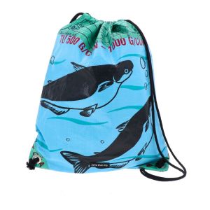 Drawstring rucksack from recycled fish feed bags - Aimée fish blue