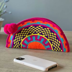 Wayuu half moon clutch - unique colourful handbag