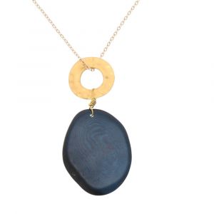 Celeste necklace with tagua pendant and a gold-coloured ring - blue