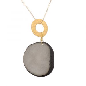 Celeste necklace with tagua pendant and a gold-coloured ring - grey