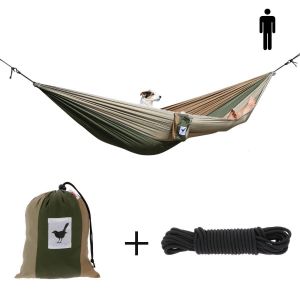 SINGLE (travel) hammock parachute silk Camouflage with rope set