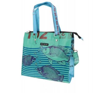 Stylish Ladies' Shoulder Bag Made from Recycled Fish Food Bags - Dara Fish blue/green