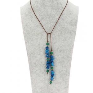 Wrap necklace of tagua and acai - Natalia blue/green