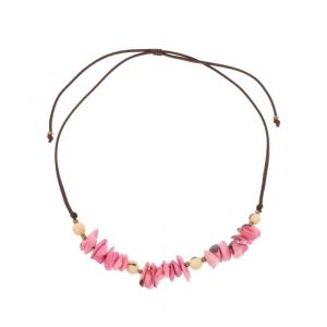 Adjustable necklace of tagua and acai - Alicia pink/cream