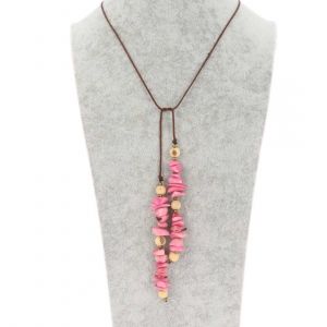 Wrap necklace of tagua and acai - Natalia pink/cream