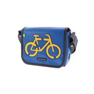 Small shoulder bag from recycled truck tarpaulin - Amsterdam blue/yellow bike