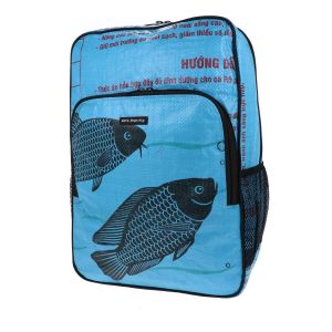 Laptop backpack 15.6 inch made of recycled cement sacks - Trong fish blue