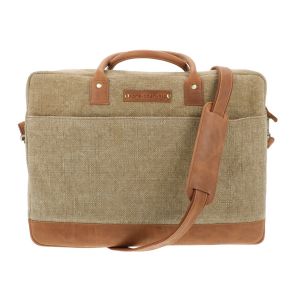SAMPLE SALE - Uniek Exemplaar Laptoptas Canvas & Ecoleer - vaal legergroen 