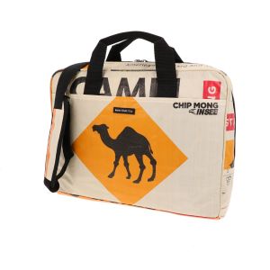 15,6 inch laptop bag from recycled cement bags - Sanuk camel orange