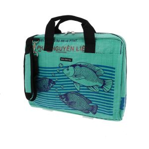 15,6 inch laptop bag from recycled fish food bags - Sanuk fish green