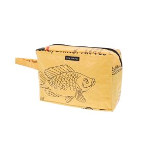 Medium toiletry bag made of recycled fish food bags - Washu fish yellow