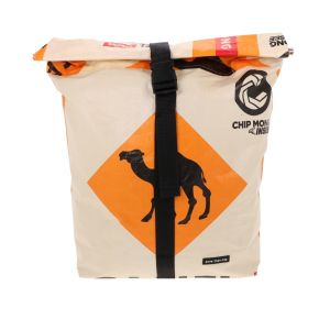 Rolltop laptop 15.6 inch rucksack from recycled fish food sacks - Chamoeun Camel