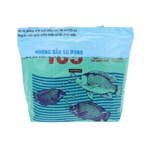 Zipped recycled fish food sacks shopper bag - Moni - Fish green/blue