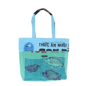 Zipped recycled fish food sacks shopper bag - Moni - Fish green/blue