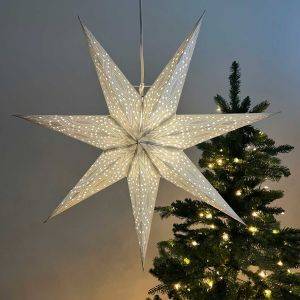 Paper Christmas star Ø60 cm incl. lighting cable - Nova silver with silver glitter