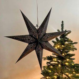 Paper Christmas star Ø60 cm incl. lighting cable - Nova black with black glitter