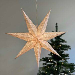Paper Christmas star Ø60 cm incl. lighting cable - Nova white with silver glitter