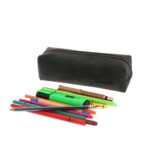 Large pencilcase in matt black vintage eco leather - Lynton