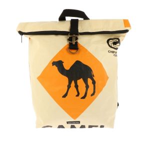 Rolltop rucksack made from recycled cement sacks - Tantor camel