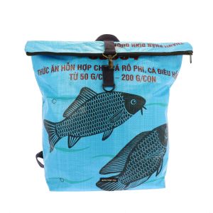 Rolltop rucksack made from recycled cement sacks - Tantor fish blue