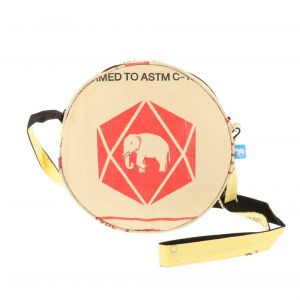 Round shoulder bag made of recycled cement bags - Faya elephant yellow