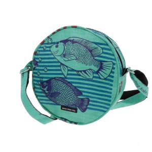 Round shoulder bag made from recycled fish food bags - Faya fish green