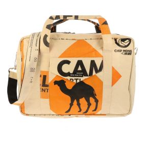 Large work bag / briefcase made of recycled cement bags - Bourey camel