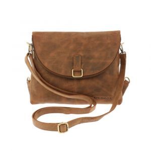 Shoulderbag and backpack of matt brown vintage eco leather - Cloe 