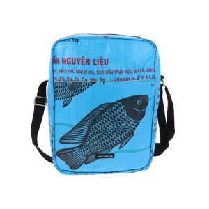 Unisex shoulderbag from recycled fish food bags - Kosal fish blue
