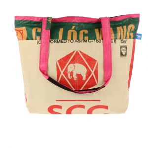 Zipped recycled cement bags shopper bag - Alley - elephant / pink