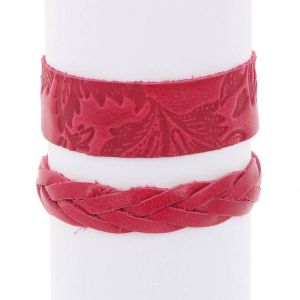 Flor & Trenza: set of 2 leather bracelets - pink