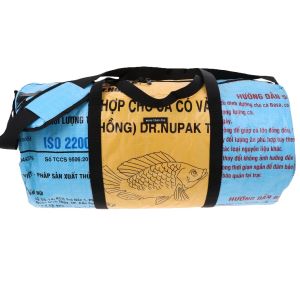Weekend or sports bag 40 L from recycled fish food sacks - Jumbo blue/yellow 
